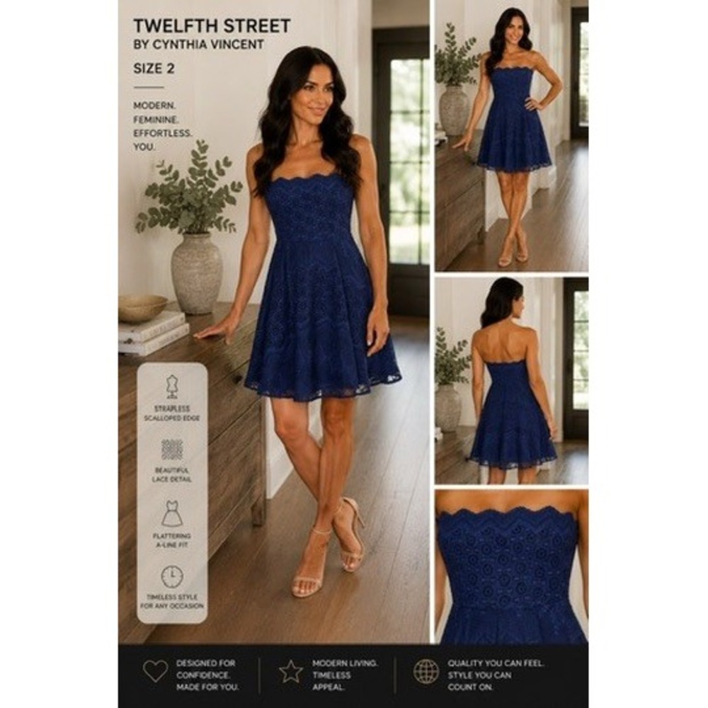 Twelfth Street Cynthia Vincent Size 2 Purple Eyelet Lace Strapless Mini Dress